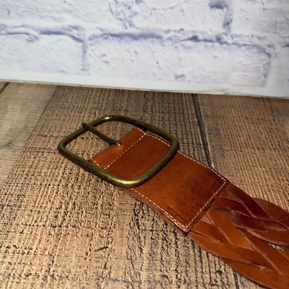Harold’s Brown Leather double Braided wide Belt Size M main image 10